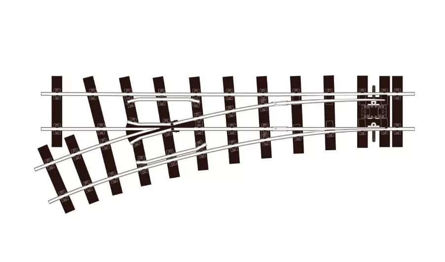Aiguillage droit à gauche 369mm - 22.5° R 965 mm- PECO SL-E692 I 1/32 - Code 200