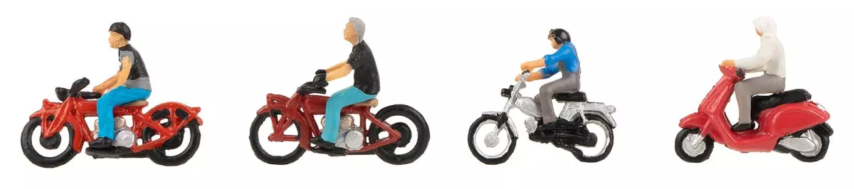 Set di 4 motociclisti/personaggi, motociclette e scooter FALLER 151669 - HO 1/87 -
