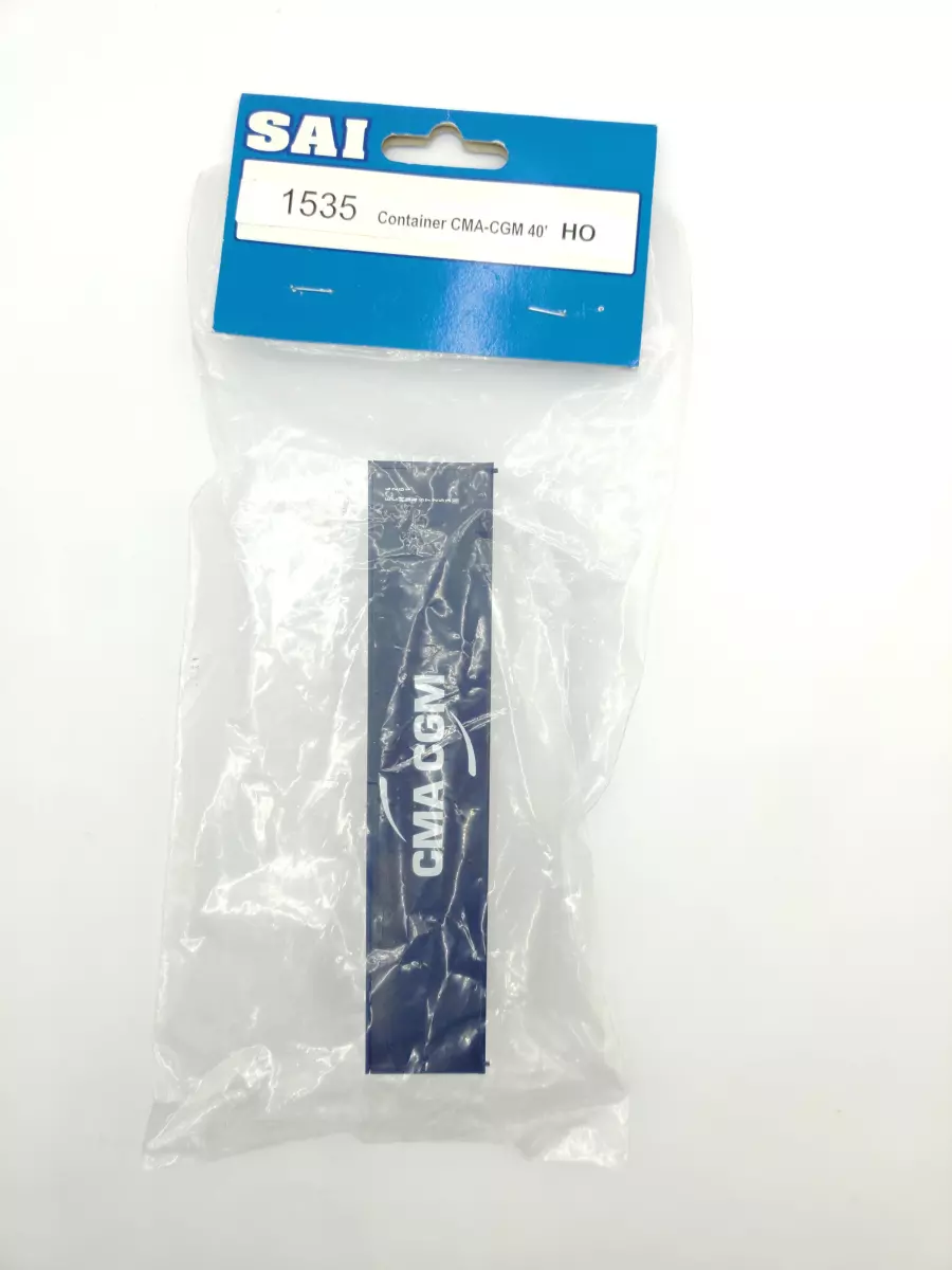 Container consegnato in blu navy con scritta bianca "CMA-CGM 40'".