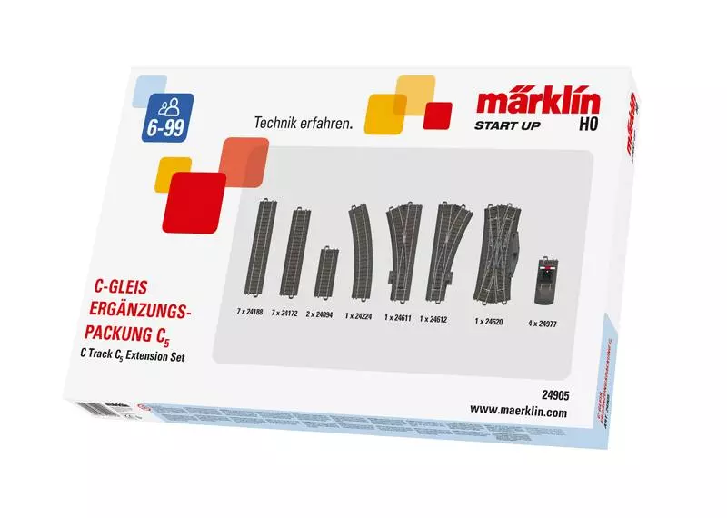 Set di prolunghe per binari C5 - Marklin Start Up 24905 - HO: 1/87 - Binario C - 24 pezzi - 3R