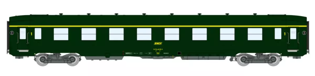 Une voiture DEV A8 U53 vert 301 - REE MODELES VB394 - SNCF - HO 1/87 - Ep IV