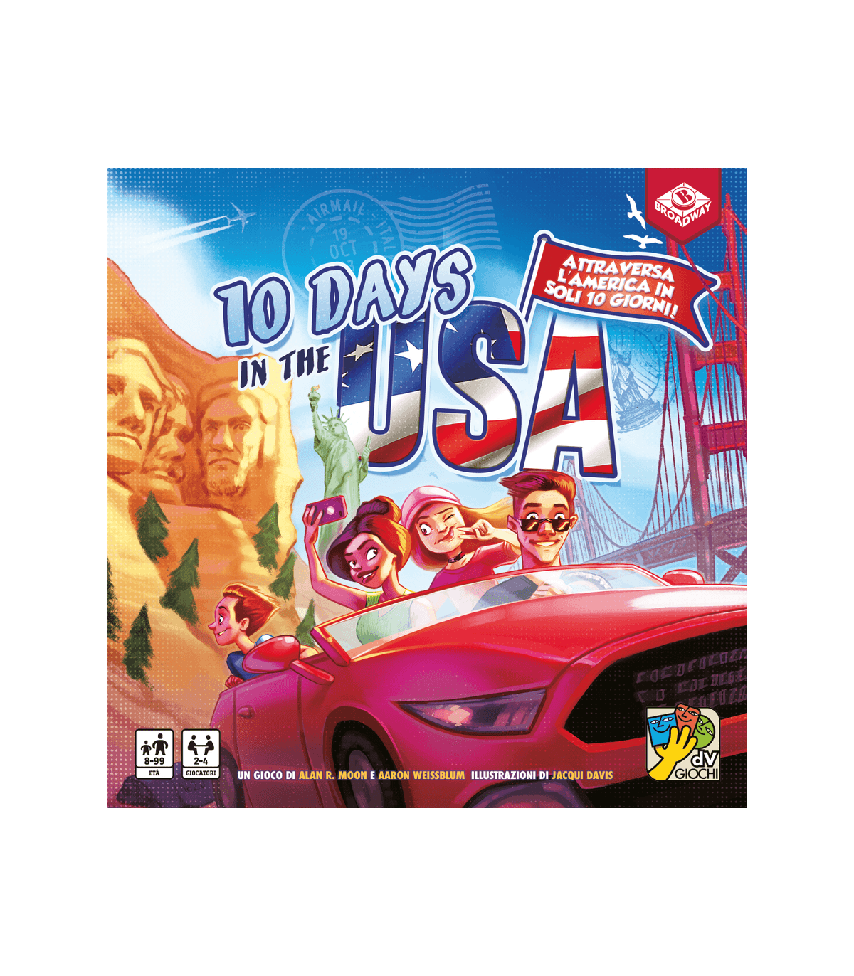 10 Days in the USA - Gioco da Tavolo Educativo per Famiglie - Strategia e Avventura per 2-4 Giocatori, Età 8+