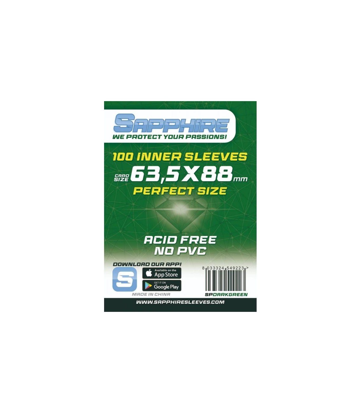 100 Bustine Sapphire DARK GREEN 63,5x88 Perfect Size