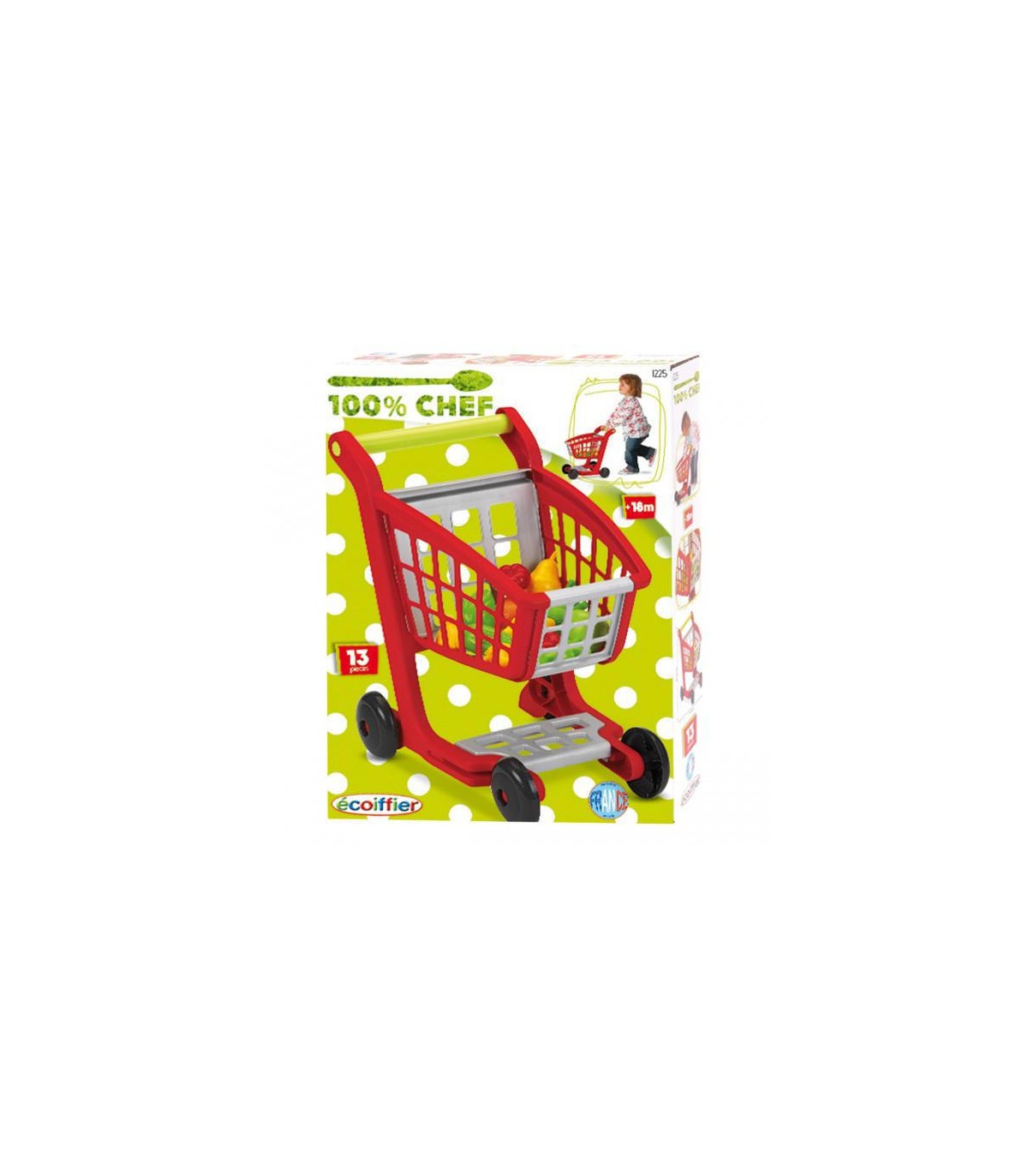 100% Chef - Carrello Supermercato con Accessori 13 Pezzi