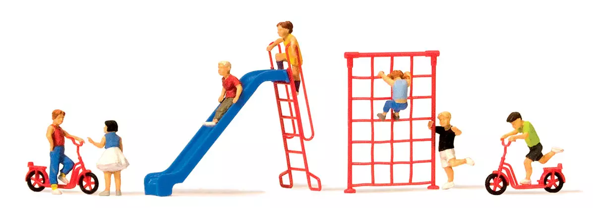 7 bambini che giocano in un giardino pubblico - PREISER 10616 - HO 1/87