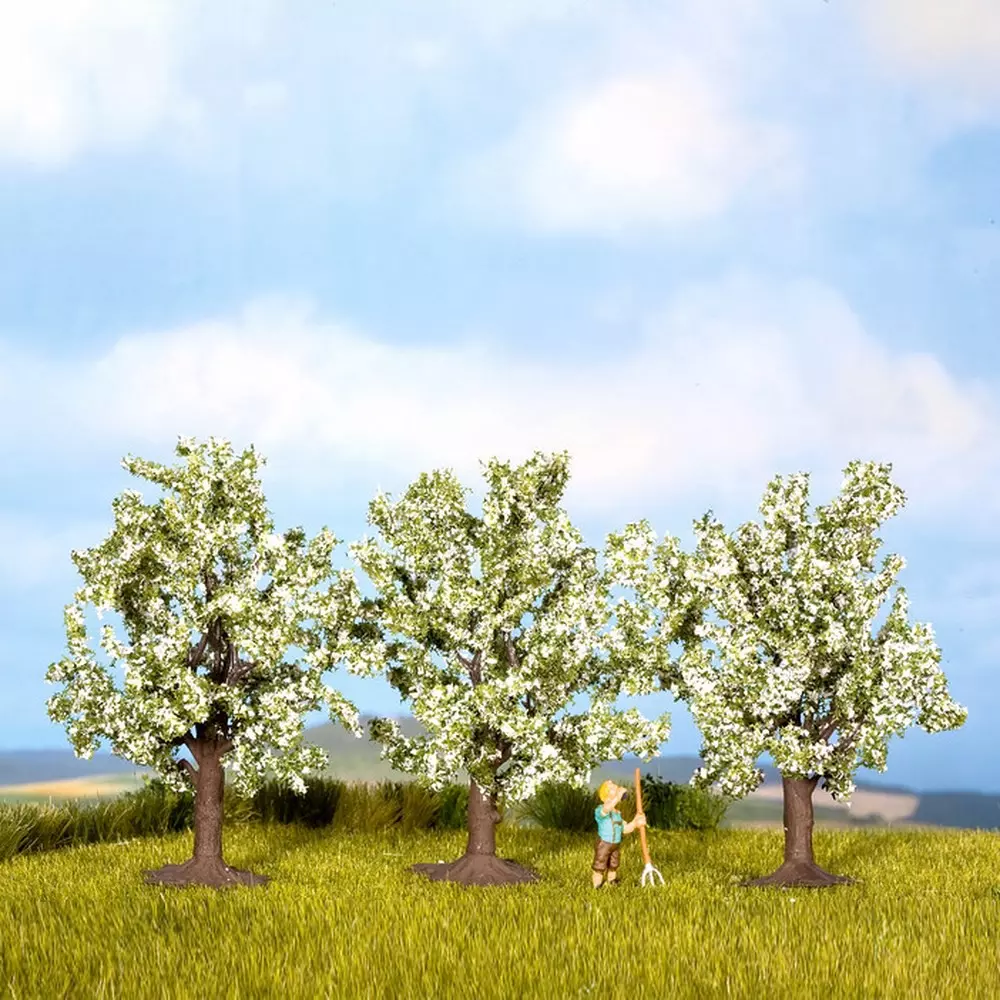 3 alberi da frutto / fiori bianchi / altezza 8 cm