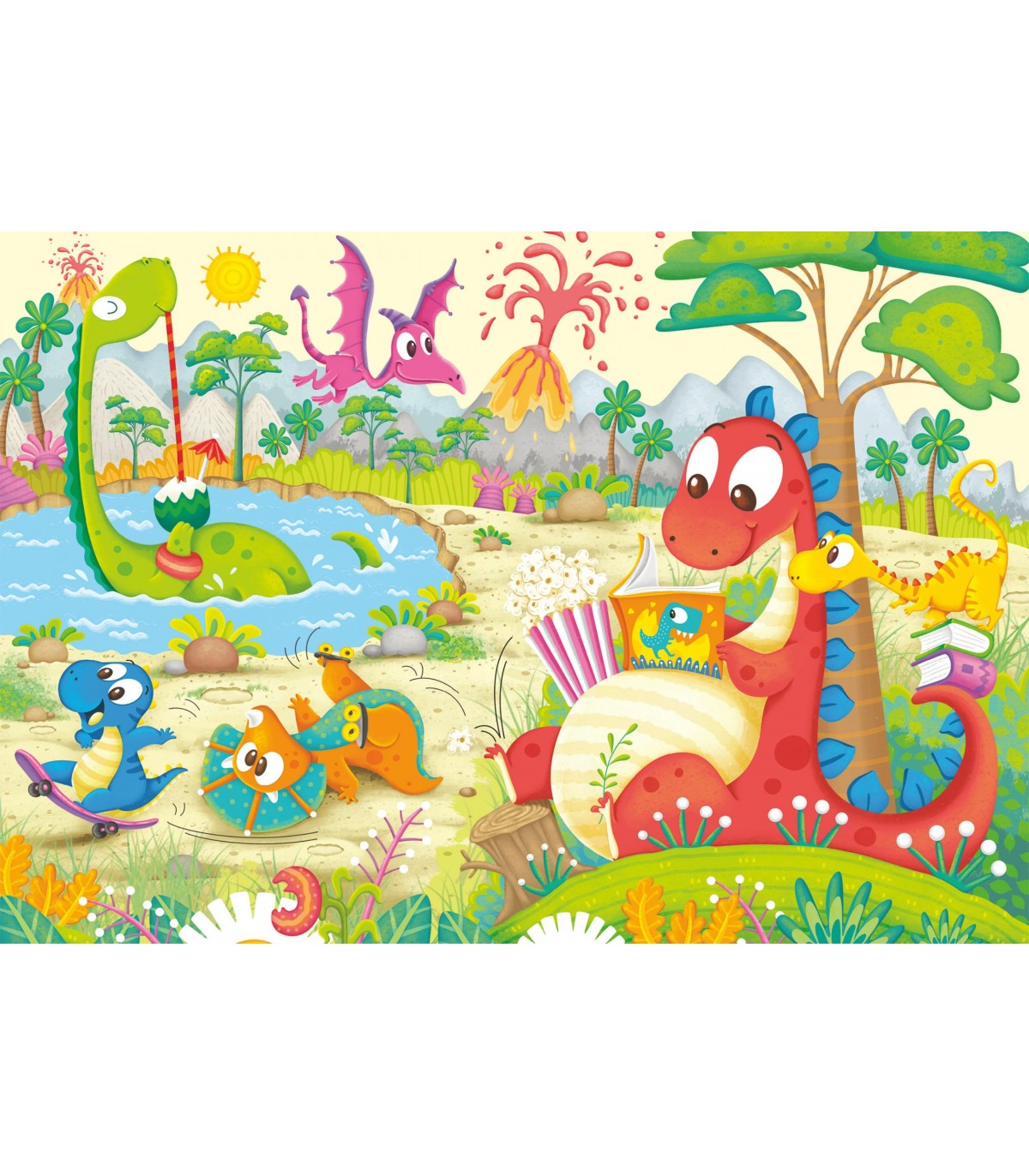 2 Puzzle da 12 Pezzi - Dinosauri Giocosi