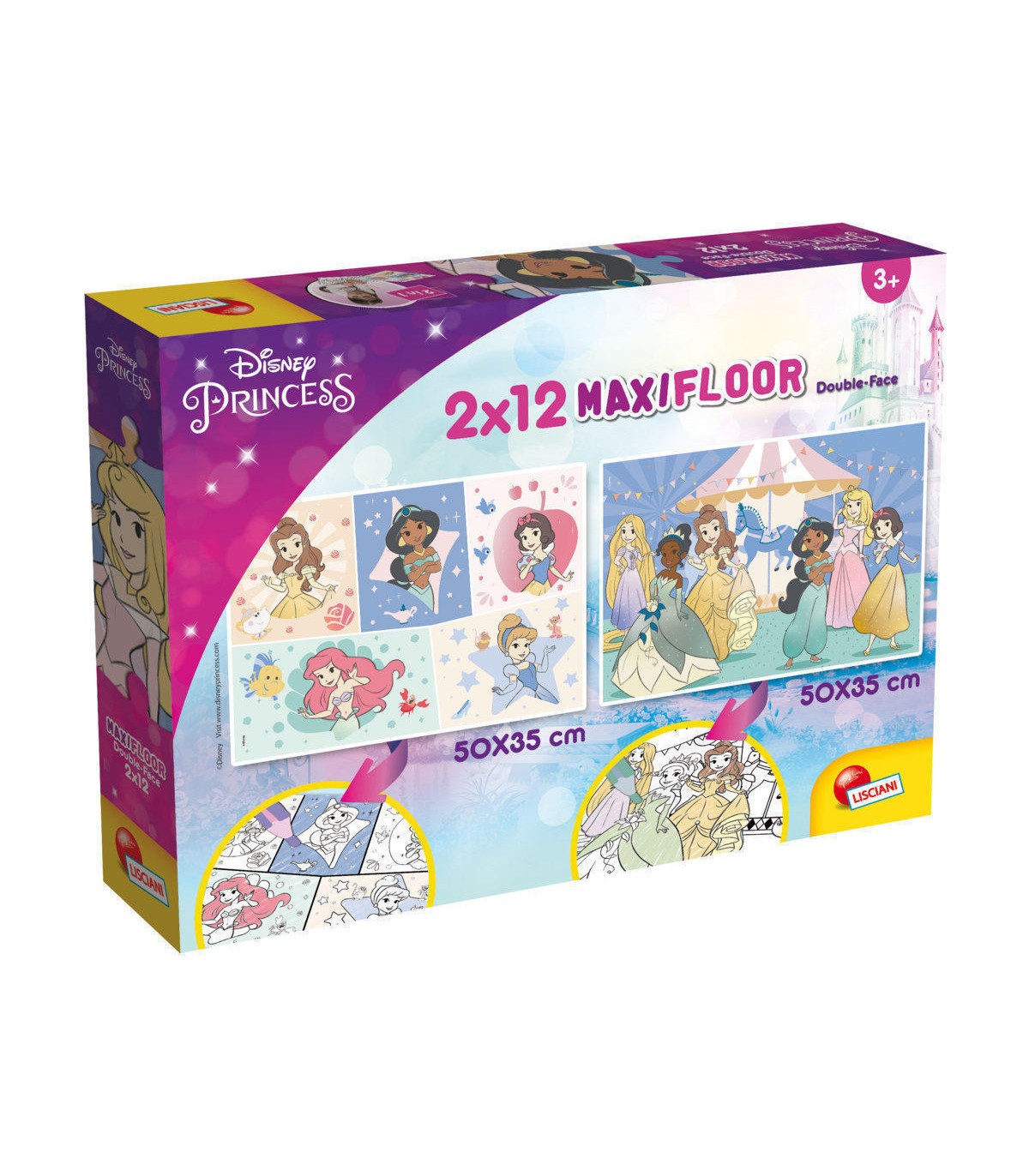 2 Puzzle da 12 Pezzi Maxi - Double Face: Principesse Disney