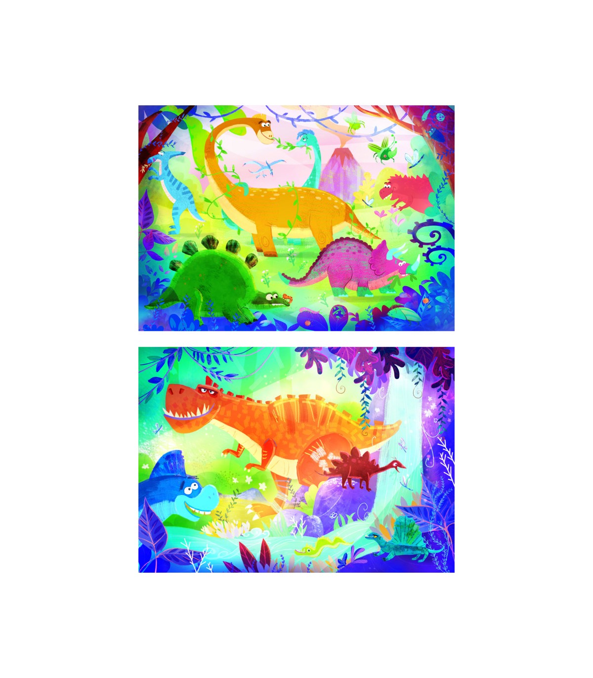 2 Puzzle da 20 Pezzi - Funny Dinos