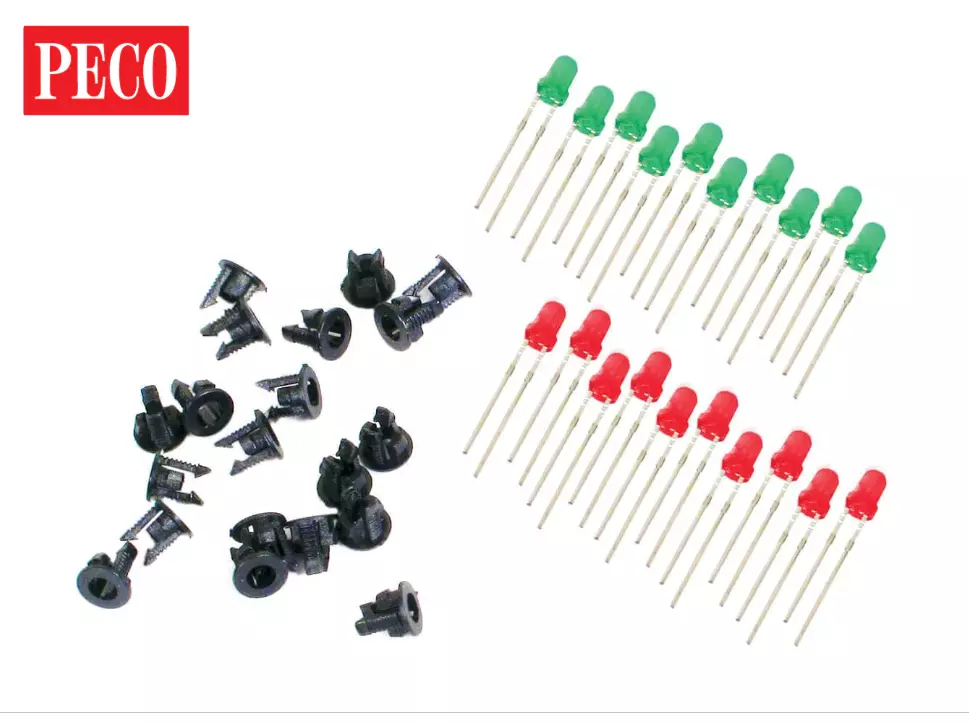 Lot 10 LEDs Rouge et 10 vertes + 20 attaches PECO PL30