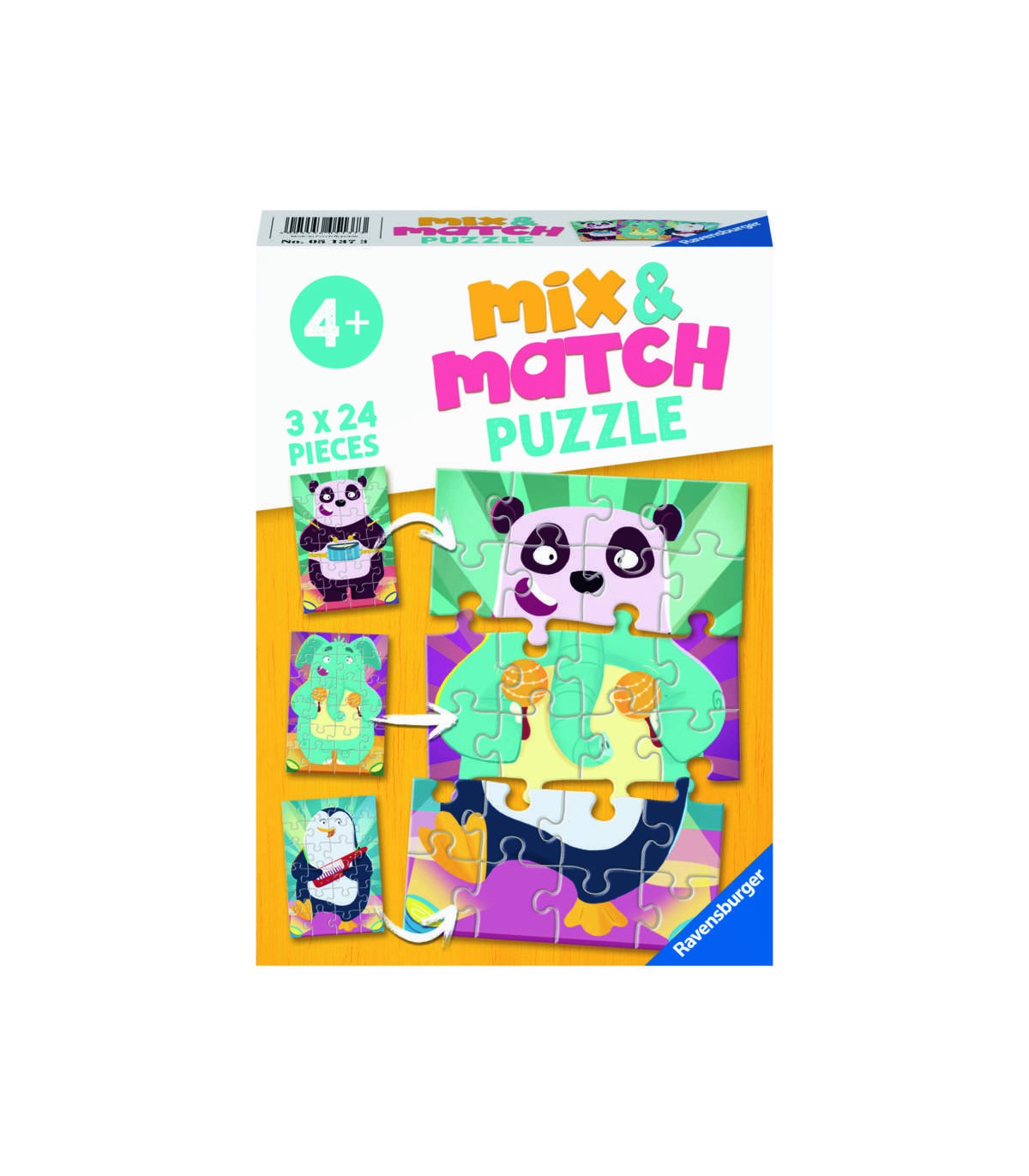 3 Puzzle da 24 Pezzi - Mix & Match: Animali Musicali