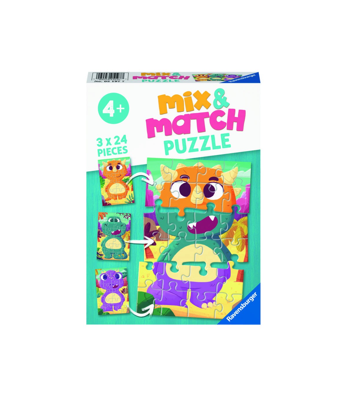 3 Puzzle da 24 Pezzi - Mix & Match: Dinosauri da Mixare