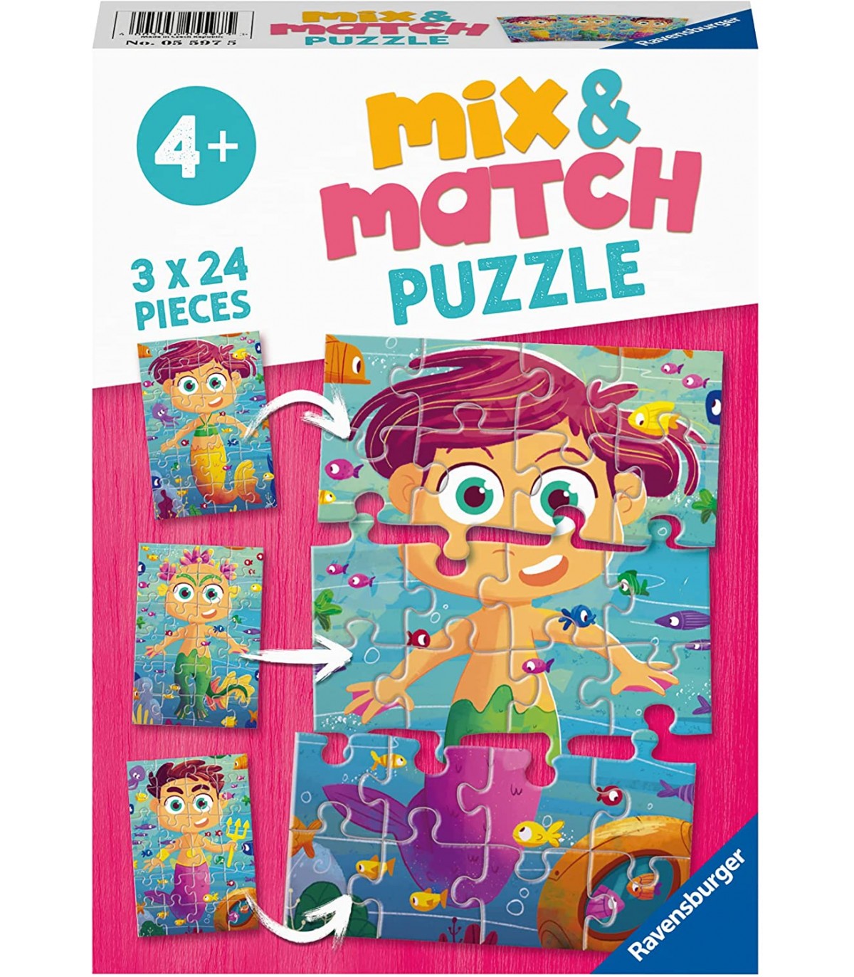 3 Puzzle da 24 Pezzi - Mix & Match: Sirenette e Mostri Marini