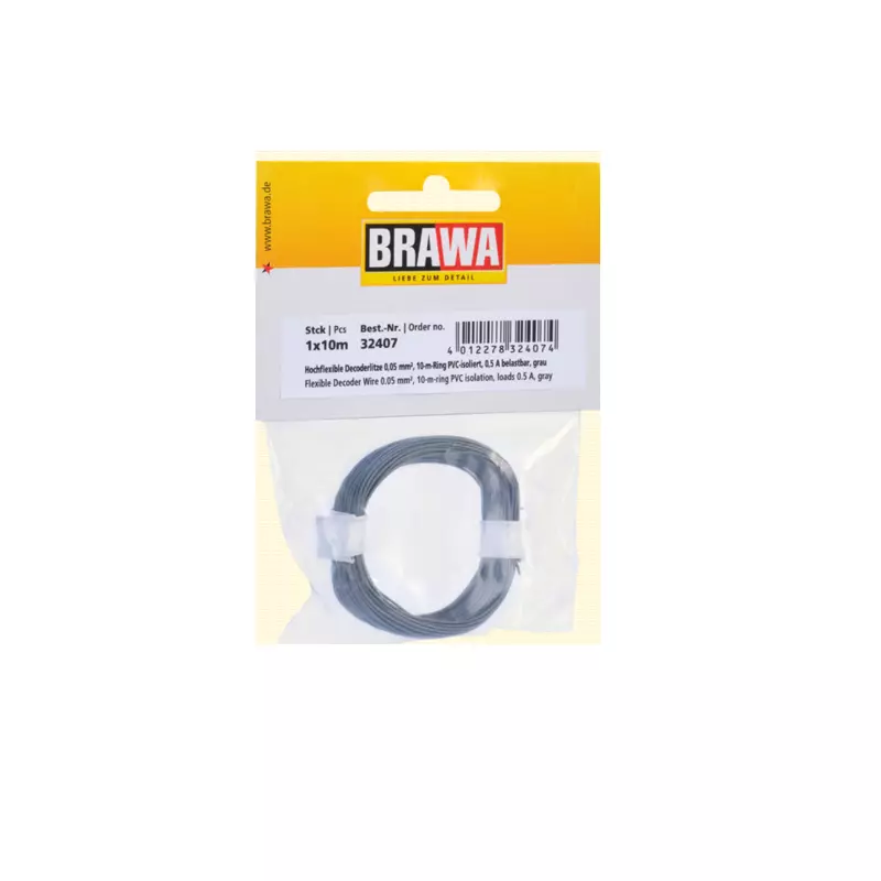 Bobine de fil de câblage Gris Brawa 32407 - 10 mètres - 0.05 mm² - HO | N