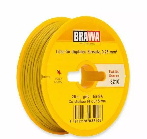 Câble électrique Jaune 0,25 mm² - 25 mètres de longueur - BRAWA 3210