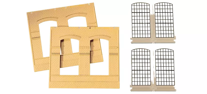 Kit di 2 pareti industriali 2326B con finestre Auhagen 80604 - HO : 1/87