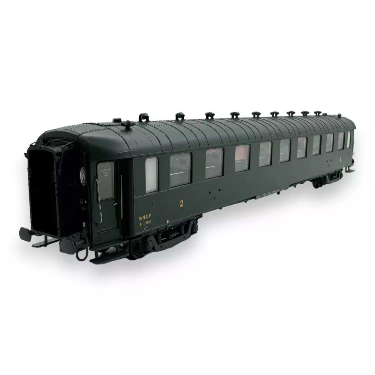 Carrozza OCEM di seconda classe B9 in livrea verde, telaio grigio, tetto verde e terminali con marcature 1964 - Models World 40206 - HO : 1/87