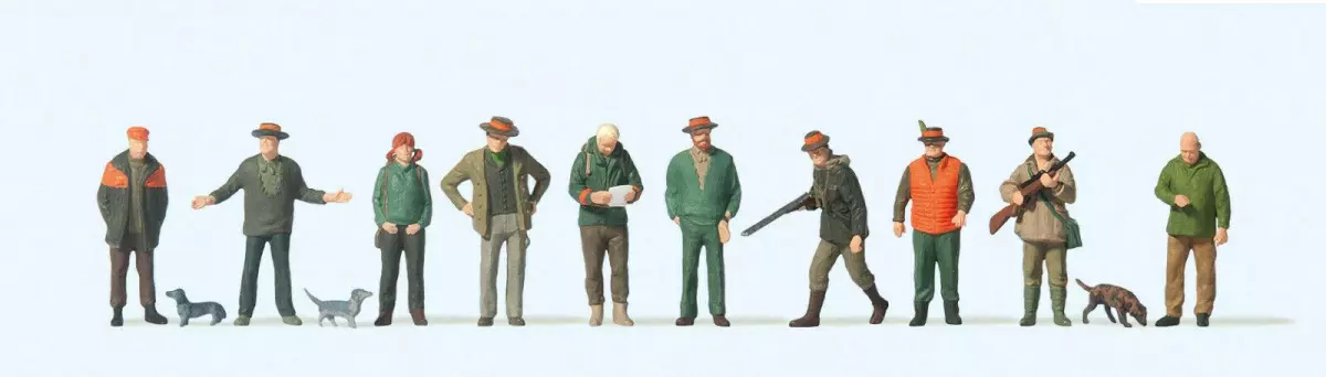Set di cacciatori, battitori e cani racoon - HO 1:87 - PREISER 10803