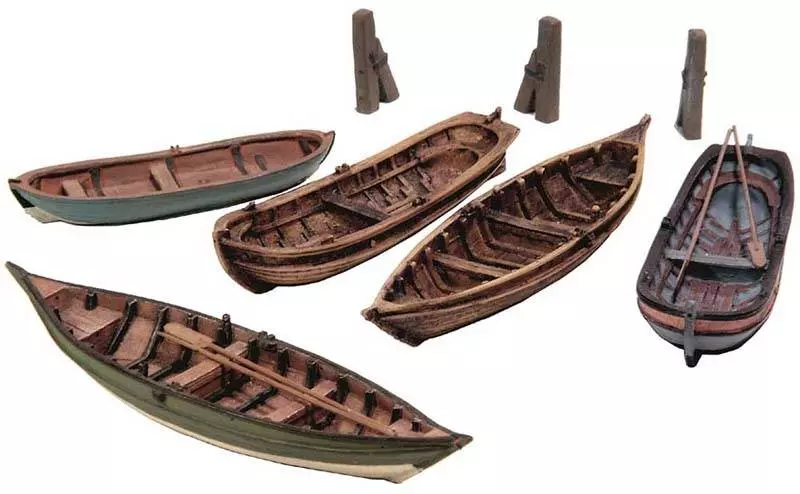 Set di 5 barche con remi non dipinti - Artitec 50.122 - HO : 1/87