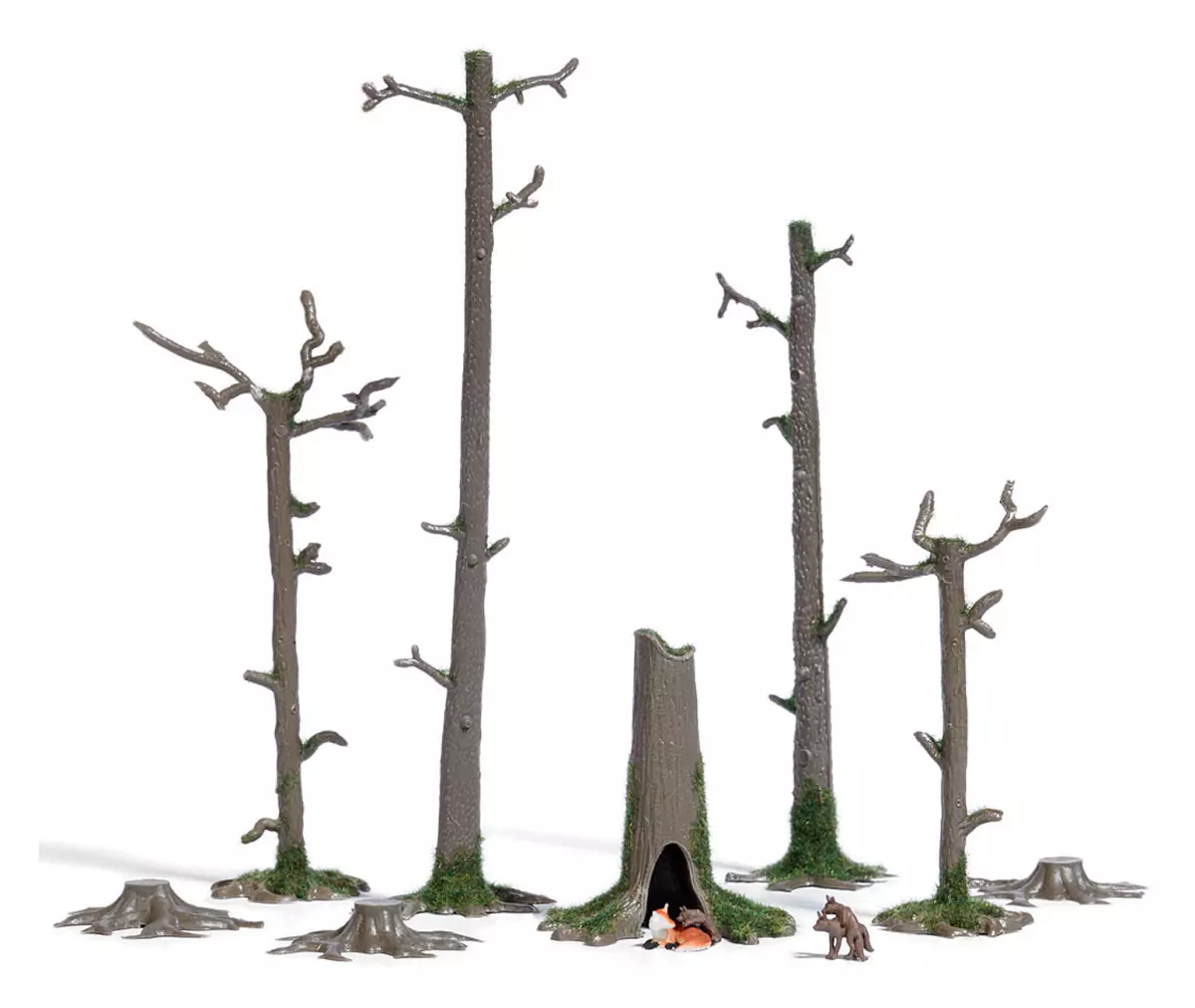 Tana con volpe e 3 giovani, tronchi d'albero BUSCH 7989 HO