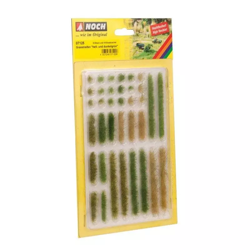 Strisce e ciuffi d'erba tonalità di verde NOCH 07125 - Tutte le scale - 6 mm
