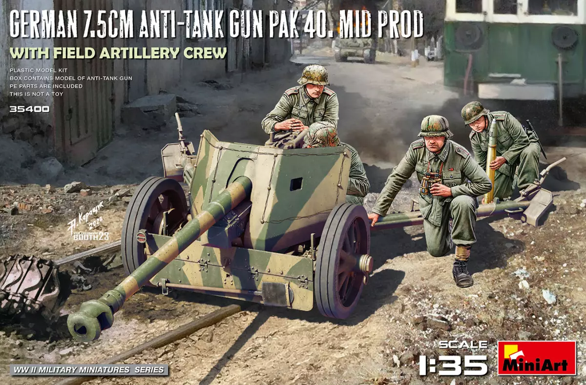 Cannone anticarro tedesco pak 40. medio prod. con equipaggio di artiglieria da campo - MiniArt 550035400 - 1/35