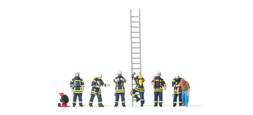 Set di 6 pompieri con respiratore - scala - bitta PREISER 10765 - HO 1/87