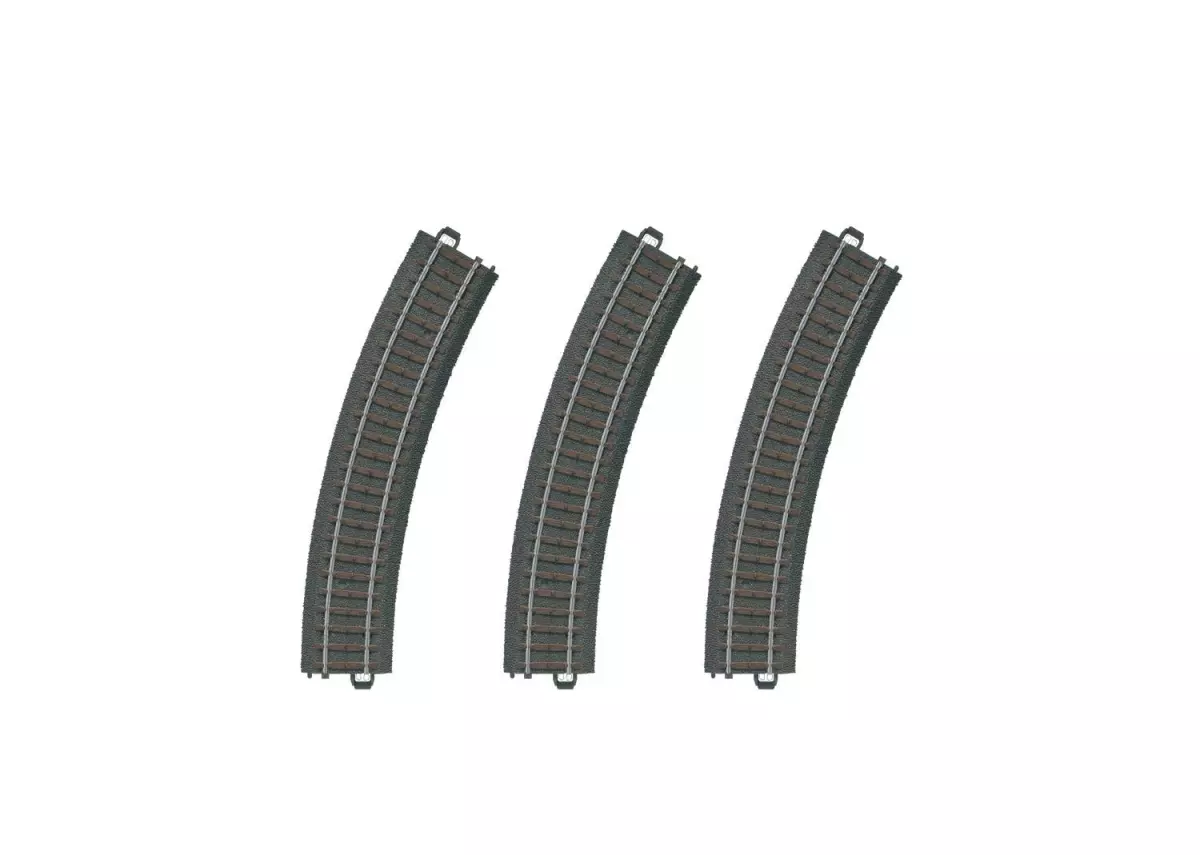 Set di 3 binari curvi R1 con zavorra a 30° - Marklin 20130 - HO 1/87 - Codice 83 - Binario C - 3R - Raggio 360 mm