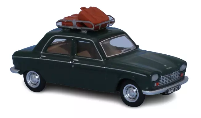 Auto Peugeot 204 verde, portapacchi, 2 persone SAI 1723 - HO : 1/87 -