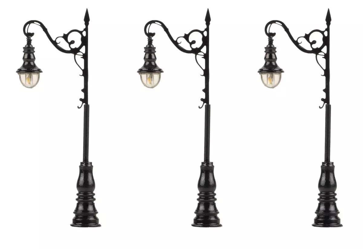 Set di 3 lanterne ad arco Faller a 1 ramo LED 272131 - N 1/160 - altezza 65 mm