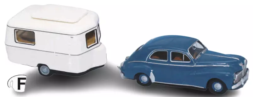 Voiture Peugeot 203 e Caravane Eriba Pan SAI 2518 - HO 1/87 -