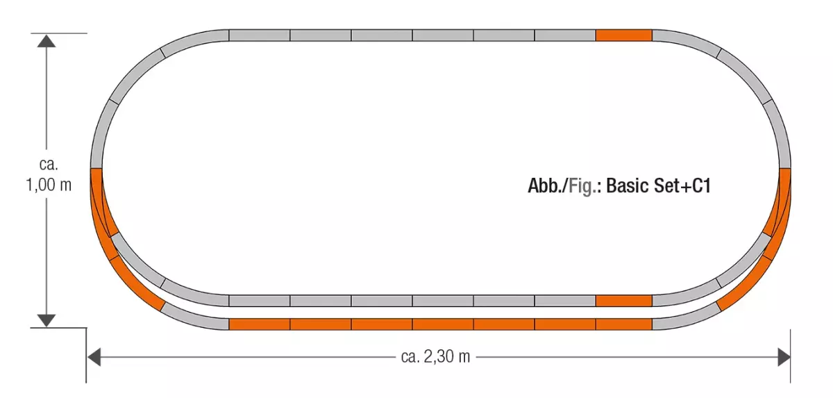 Set di rotaie GEOLINE C1 - ROCO 61152 - HO 1/87 | 2300x1000mm Codice 83
