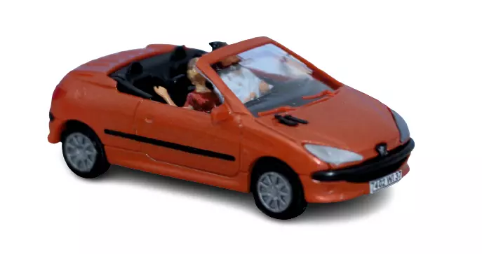 Peugeot 206 CC, livrea mandarino, 2 personaggi SAI 1633 - HO 1/87