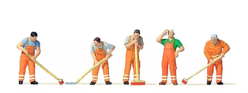 5 addetti alla raccolta dei rifiuti in uniforme arancione PREISER 10713 HO 1/87