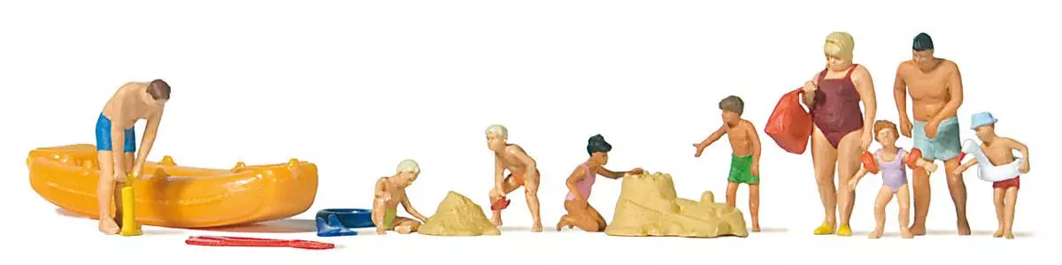 Set di 9 figure da spiaggia con accessori Preiser 10692 - HO : 1/87