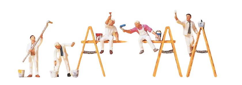 Cinque pittori al lavoro e i loro accessori - Preiser 10478 - HO 1/87th