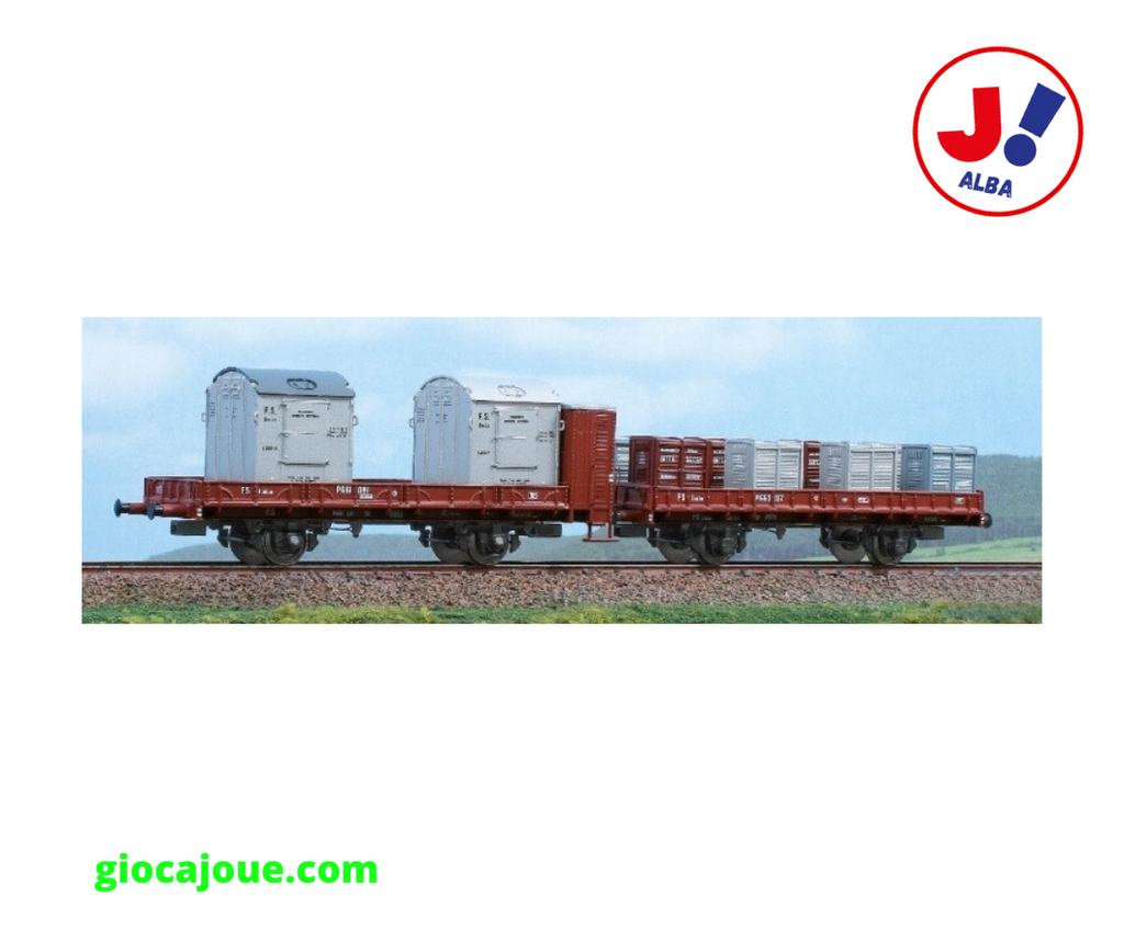 ACME 45123 - FS Set di due carri Tipo P con garitta e senza garitta caricati con casse mobili. Ep. III