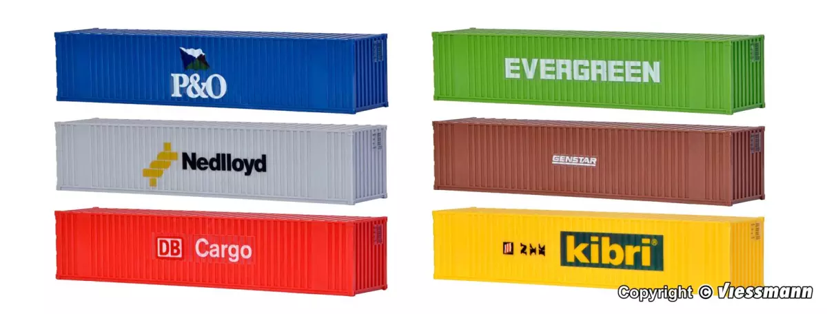 6 container da 40 piedi, vari colori KIBRI 10922 - HO 1/87