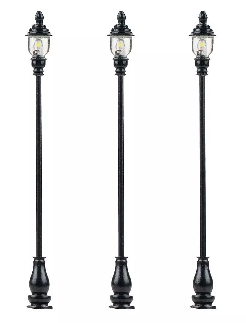 Set di 3 lanterne da parco a LED bianco caldo FALLER 180116 - HO 1/87 - H : 63 mm