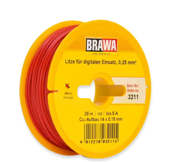 Câble électrique Rouge 0,25 mm² - 25 mètres de longueur - BRAWA 3211