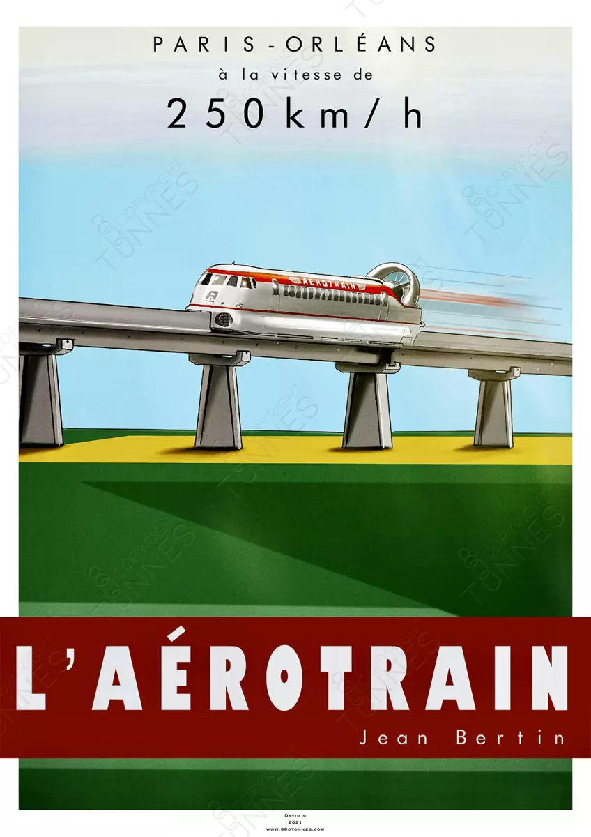 Poster Aérotrain 180 - 250 di Jean Bertin - 800Tonnellate 8TAEROTR - A2 42,0 x 59,4 cm - Parigi / Orléans