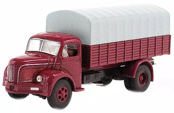 Berliet GLR8 camion in lamiera rosso granata con telone grigio scuro