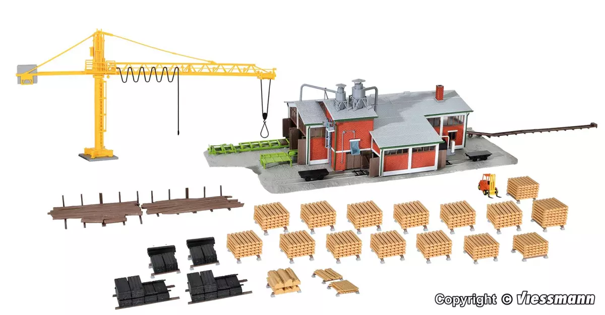 Segheria con gru KIBRI 39846 allestimento interno - HO 1/87 - 580 x 170 x 110 mm