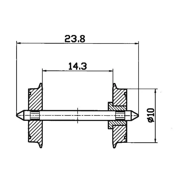 Set di ruote DC standardizzate di 23,8 mm di lunghezza e 10 mm di diametro - Roco 40180 - HO : 1/87