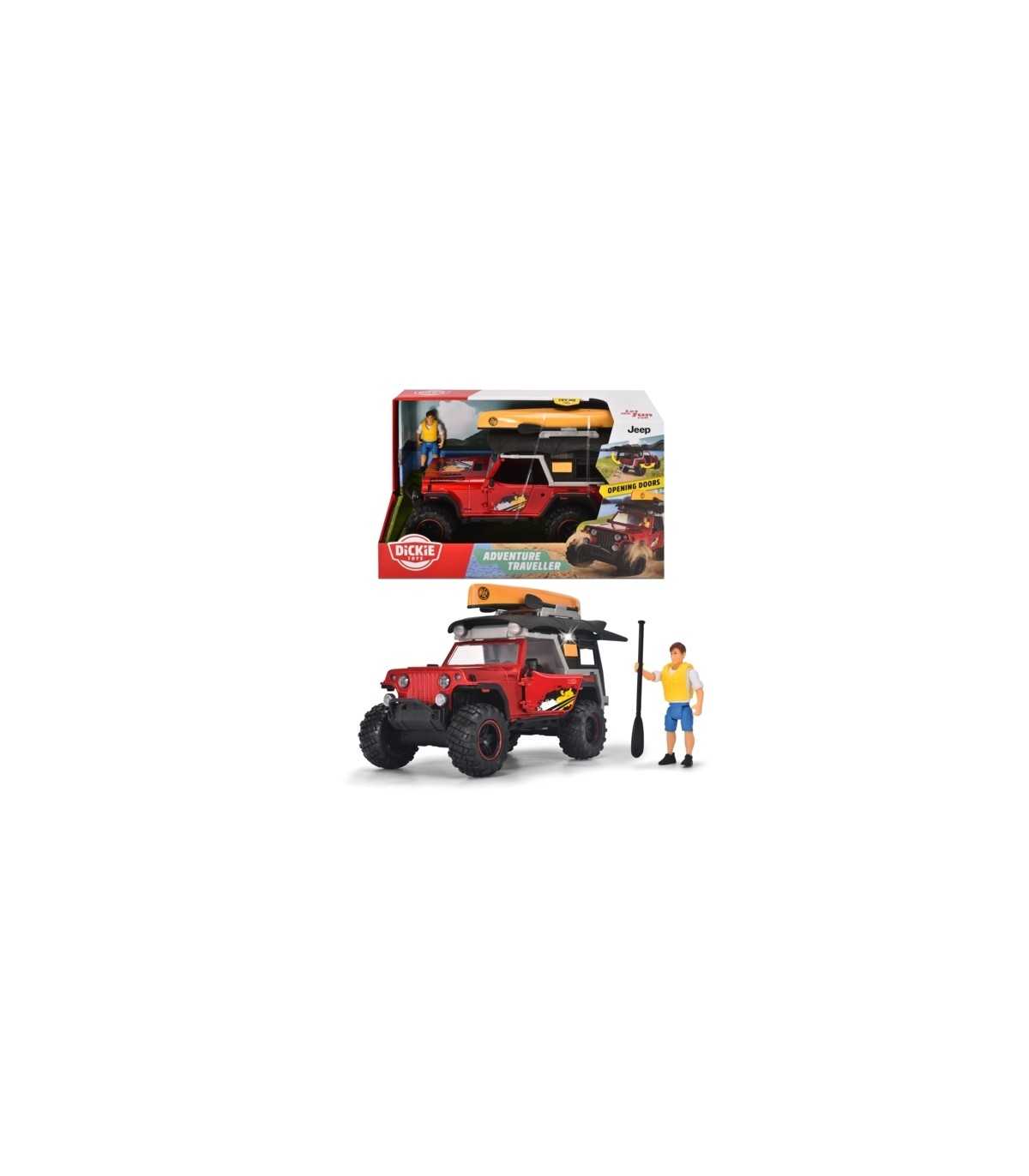 Dickie - Adventure Traveller con Jeepster Commando in scala 1:24 con tetto da campeggio, parti aprib