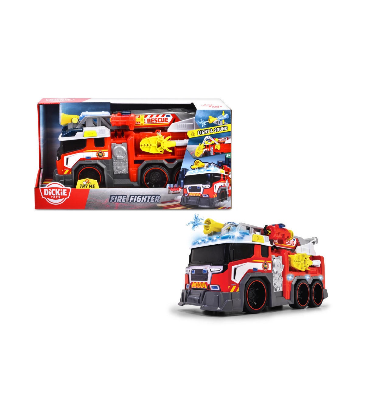 Dickie - Camion Pompieri 38 cm Luci e Suoni, Funzione Spruzza Acqua