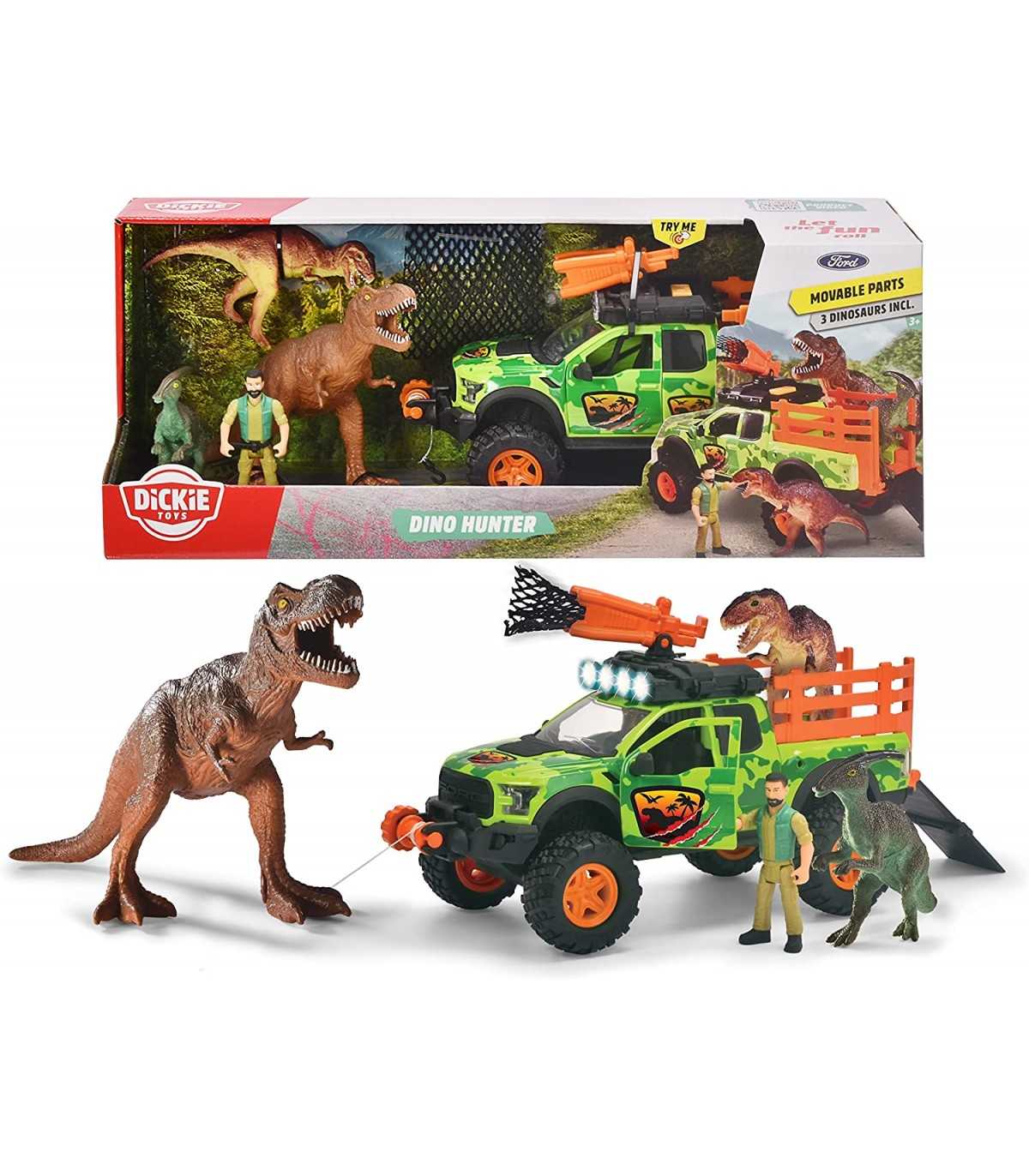 Dickie - Dino Hunter cm. 25 luci e suoni + 3 disnosauri e personaggio