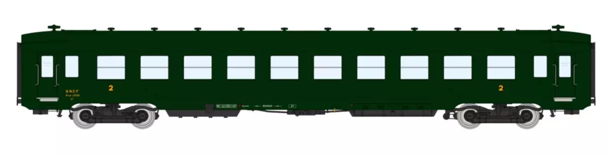 Une voiture DEV AO B10 U52 vert 306 - REE MODELS VB390 SNCF - HO 1/87 - Ep III