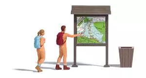 Escursionisti nudisti, zaino e cartello BUSCH 7947 - HO 1/87