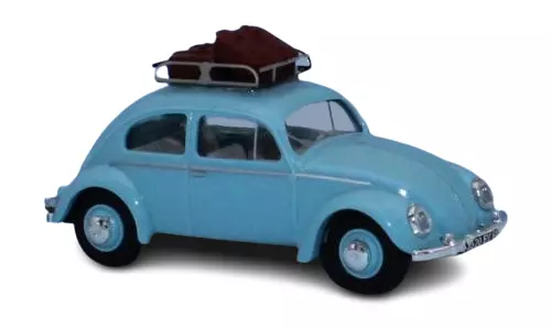Maggiolino VW azzurro con portapacchi e valigie - SAI 1781 - HO 1/87
